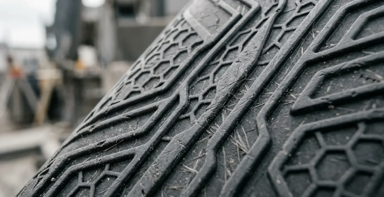 Professional close-up photograph showing high-density composite material texture with tactile surface details in industrial work environment