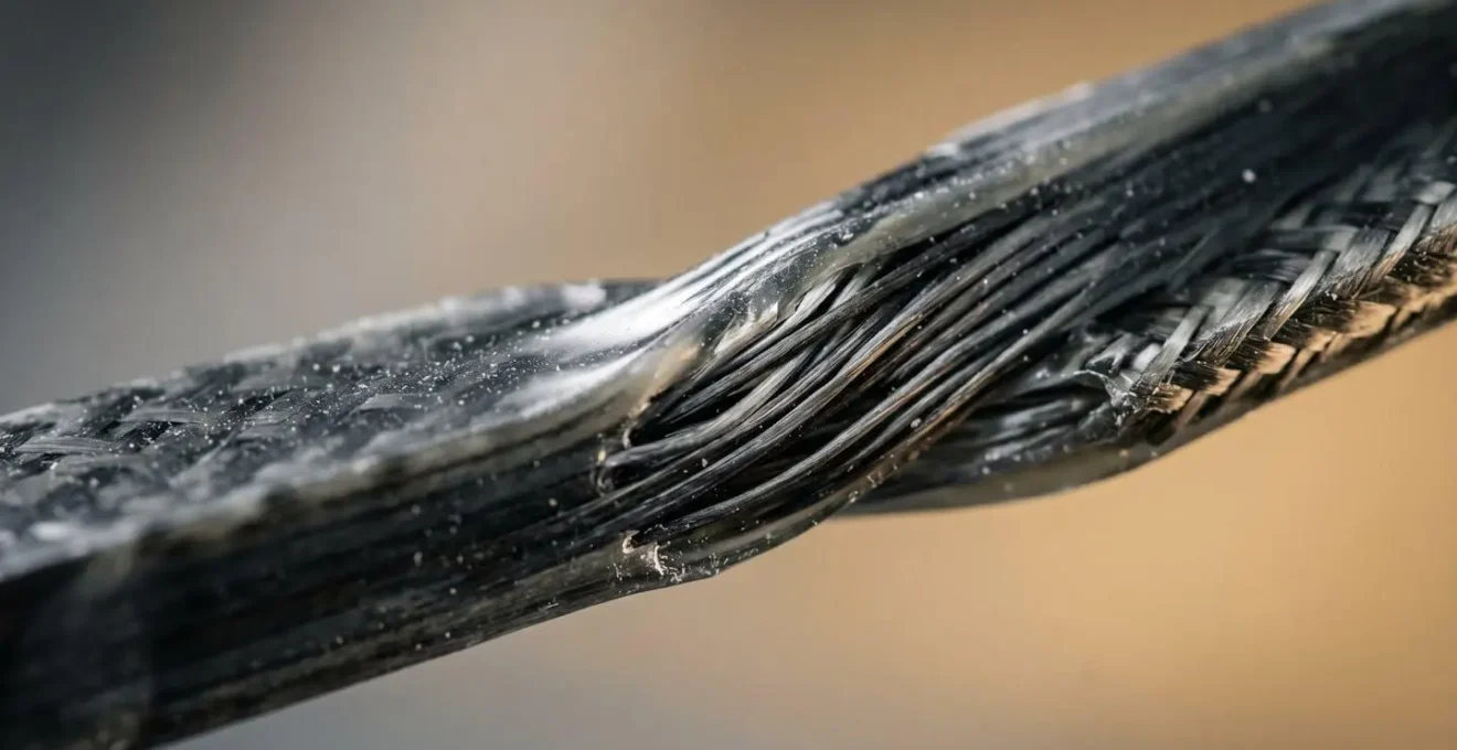 Macro detail photograph illustrating elastic versus plastic deformation properties in polymer composite material under stress