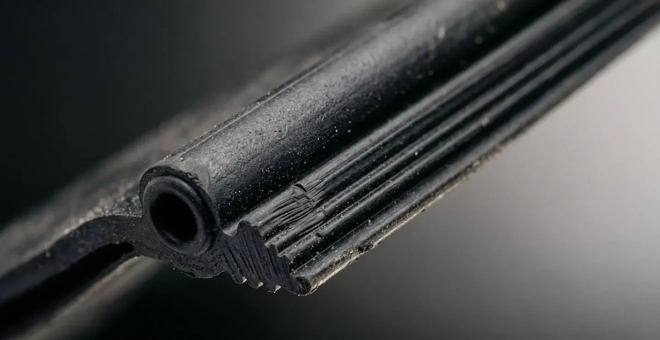 Extreme macro photograph showing elastomeric gasket seal detail and compression surface for smartphone waterproofing system