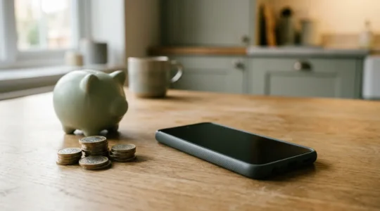 Budget smartphone with polymer shell symbolizing durability and long-term cost savings