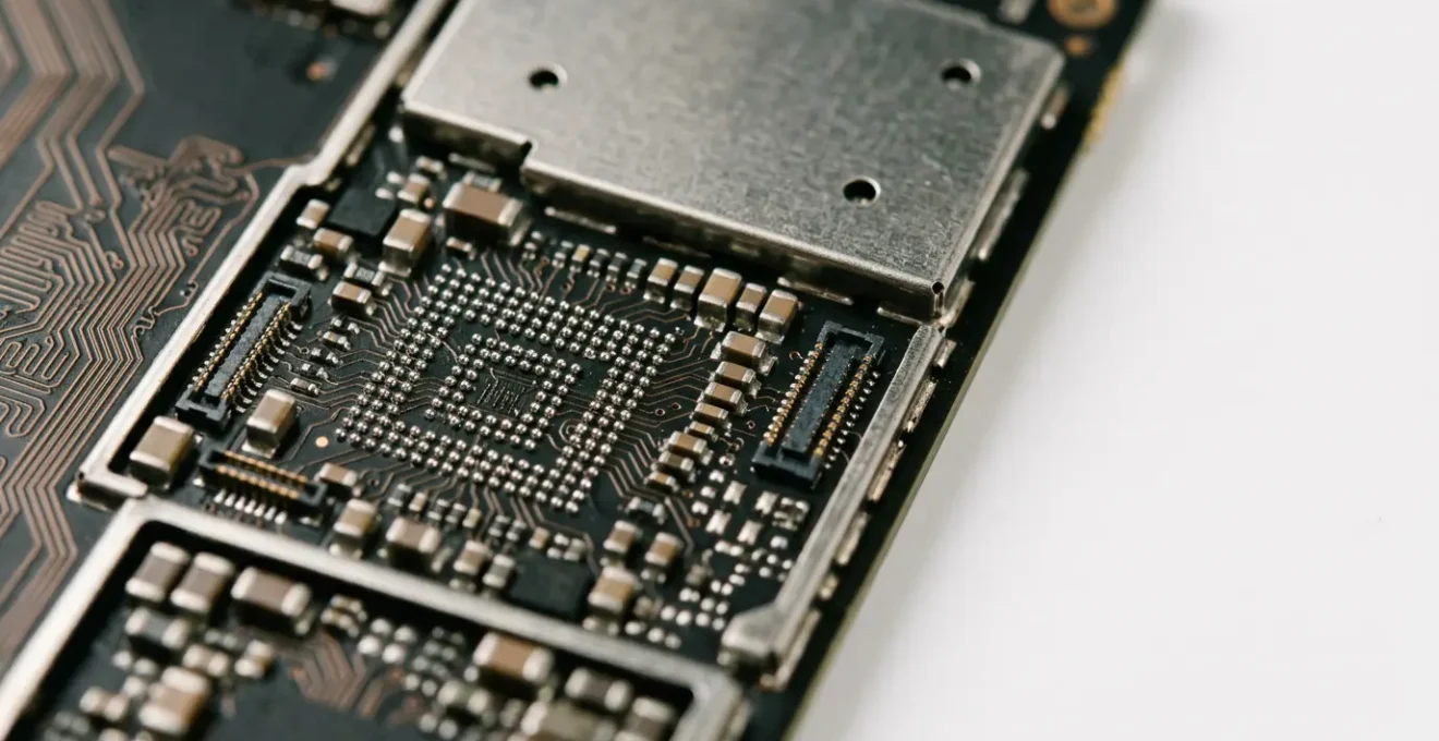 Close-up view of smartphone internal components showing delicate circuit board and hardware elements