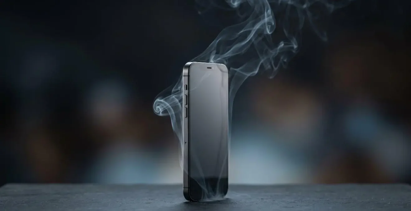 Symbolic representation of invisible background processes draining smartphone energy through abstract visual metaphor