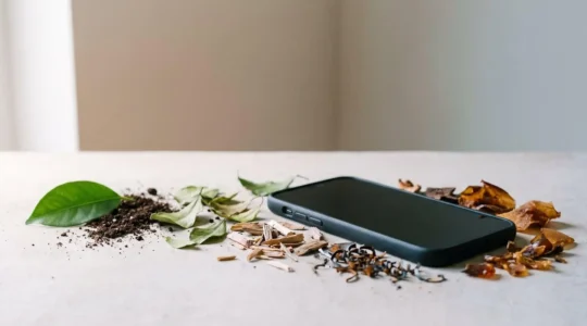 Close-up of smartphone battery health indicator showing cycle count and capacity percentage with dramatic lighting