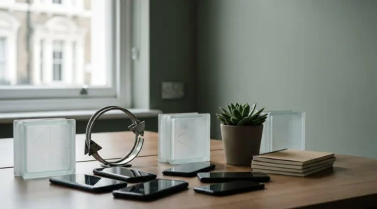 Corporate mobile phone disposal concept showing sustainable e-waste management in professional UK business environment