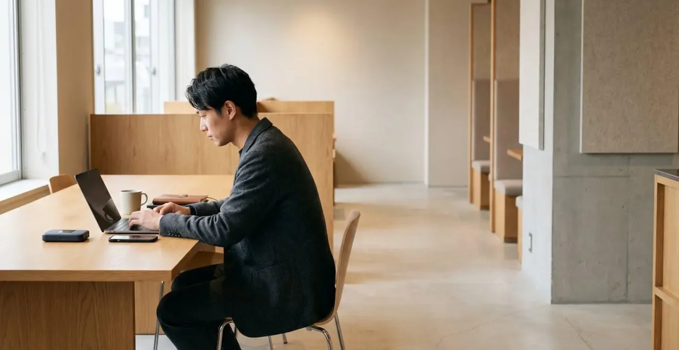Digital nomad working remotely with multiple connectivity solutions ensuring reliable uptime for professional remote work