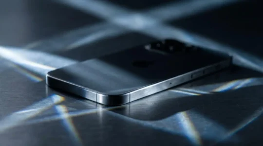 Professional close-up photograph showing secure mobile data protection with hardware encryption metaphor in dramatic lighting