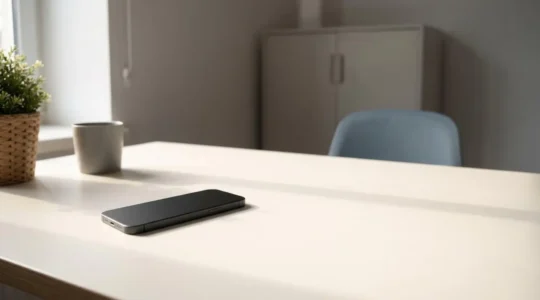 Professional workspace showing secure mobile device management with clear separation between personal and professional data environments